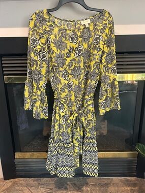 Floral Yellow Tie-Waist Women's Dress